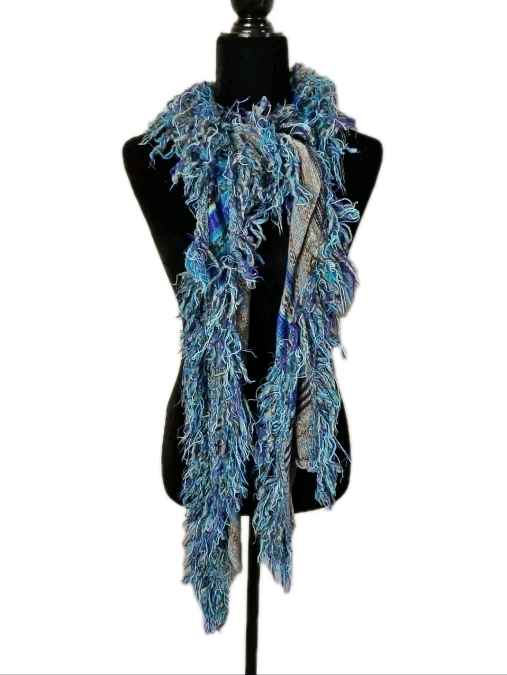 Free People Printed Scarf  Boho Chic Wool Blend Fringe Statement Scarf